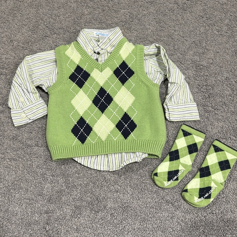 Janie and Jack Easter Shirt Vest and Sock Set
